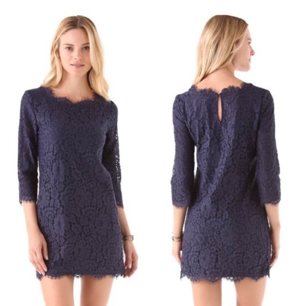Joie Portia Lace Overlay Navy Blue Shift Dress small EUC